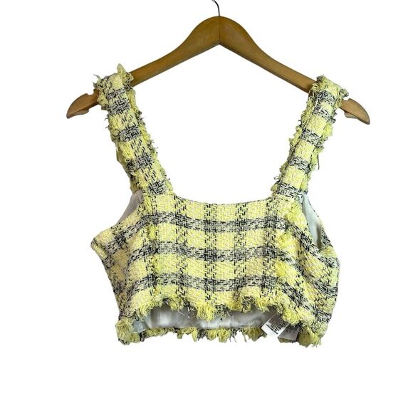 Zara Yellow Tweed Crop Tank Top Size Small Preppy - Picture 2 of 9